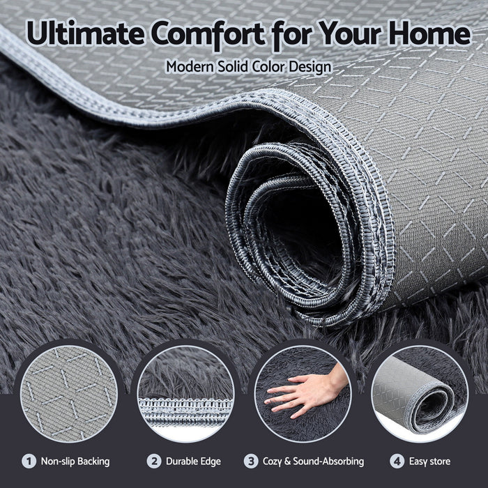 Floor Rug 200X290cm Plush Area Shaggy Rug Living Room Bedroom Carpet Grey