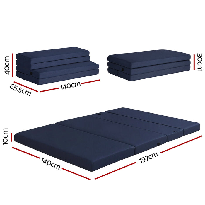 Foldable Mattress Folding Foam Mattresses Portable Floor Mat Blue Double