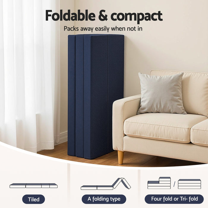 Foldable Mattress Folding Foam Mattresses Portable Floor Mat Blue Double
