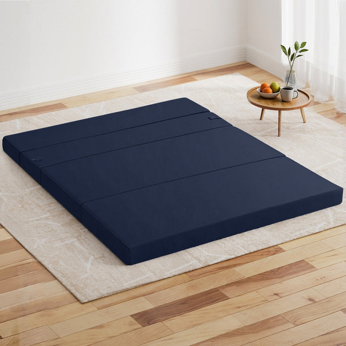Foldable Mattress Folding Foam Mattresses Portable Floor Mat Blue Double