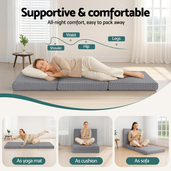 Foldable Mattress Folding Sofa Bed Trifold Memory Foam Camping Cushion Mat