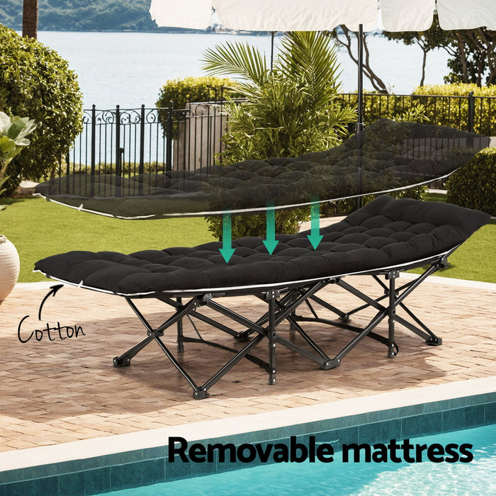 Folding Bed With Mattress Heavy Duty Black 185cm