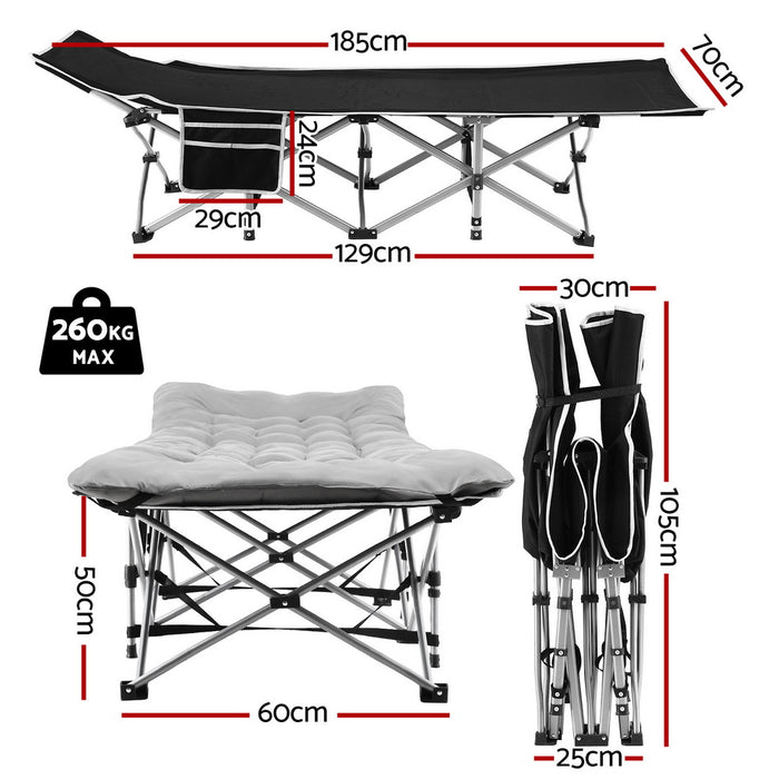 Folding Bed With Mattress Heavy Duty Grey 185cm