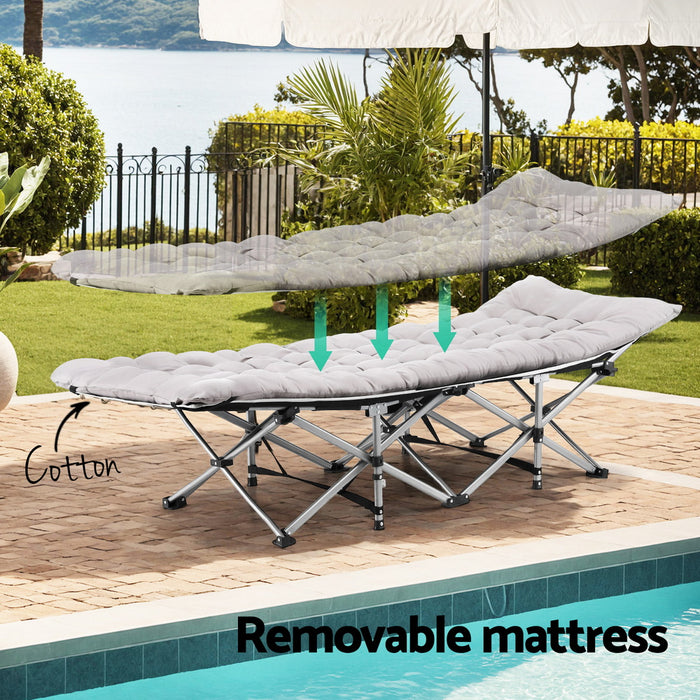 Folding Bed With Mattress Heavy Duty Grey 185cm