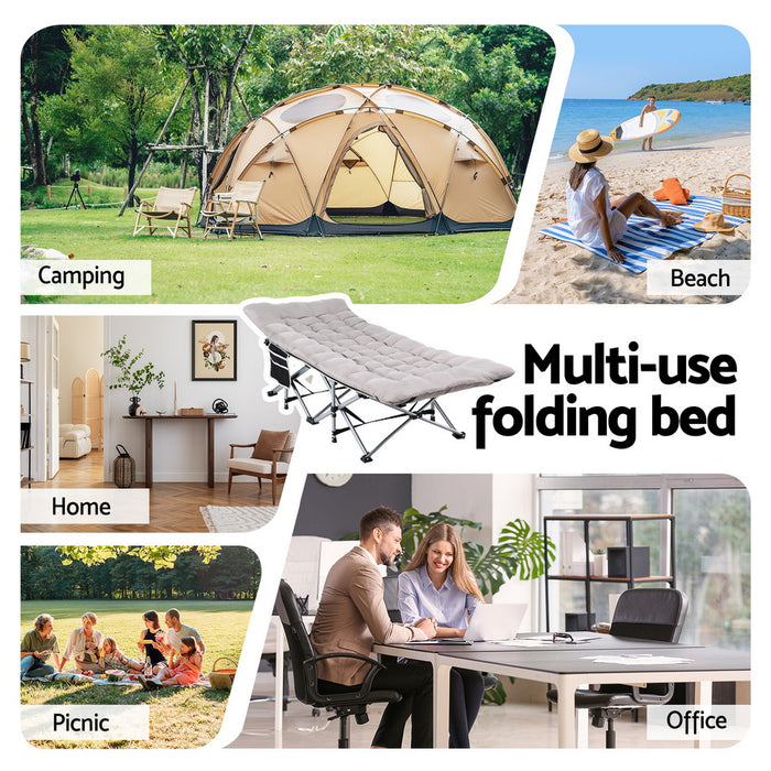 Folding Bed With Mattress Heavy Duty Grey 185cm