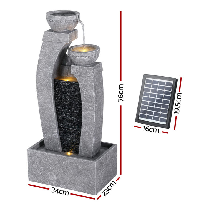 Solar Fountain Water Feature Outdoor Fountain Indoor 3-Tier Cascading Grey