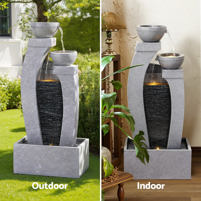 Solar Fountain Water Feature Outdoor Fountain Indoor 3-Tier Cascading Grey