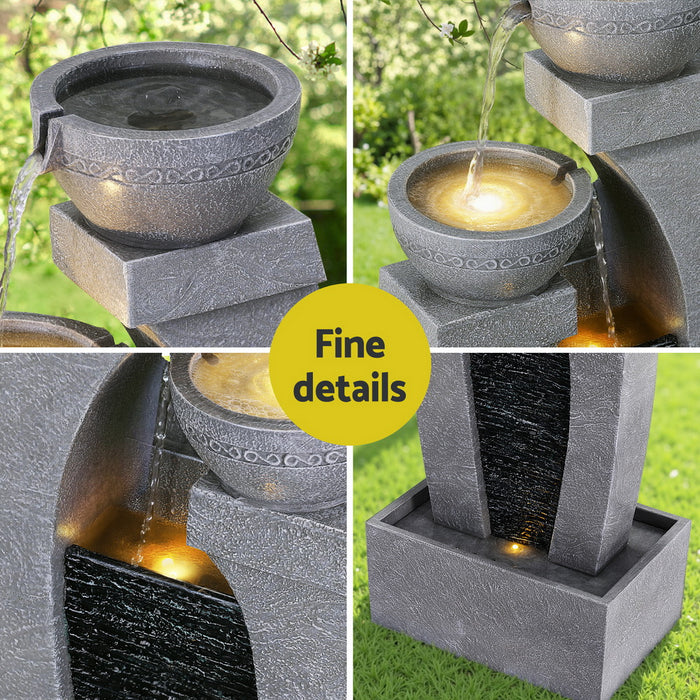 Solar Fountain Water Feature Outdoor Fountain Indoor 3-Tier Cascading Grey