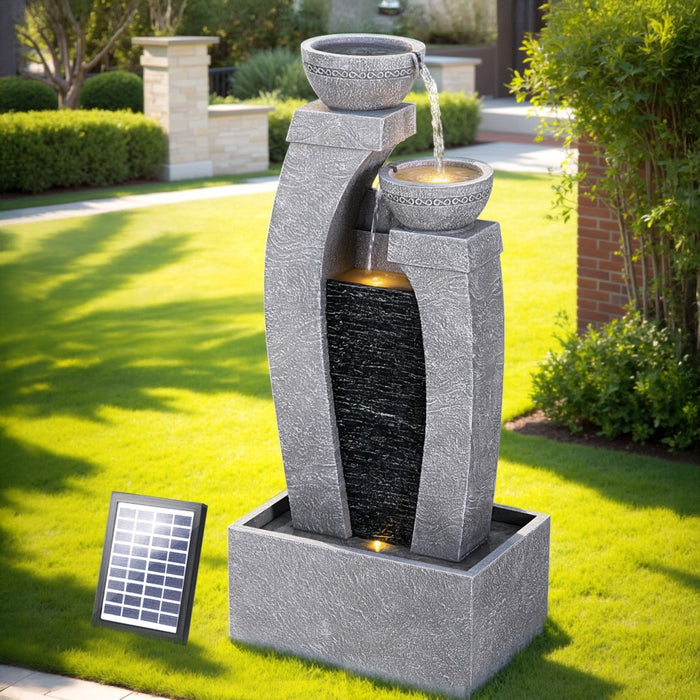 Solar Fountain Water Feature Outdoor Fountain Indoor 3-Tier Cascading Grey