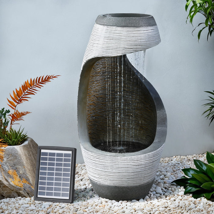 Solar Fountain Water Feature Bird Bath Outdoor Garden Cascade 48Cm Grey