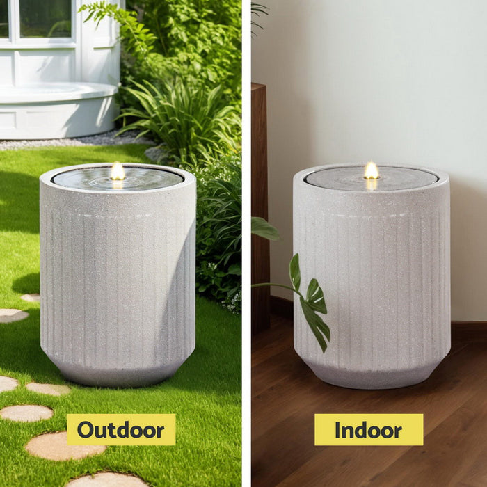 Solar Fountain Water Feature Outdoor Fountain Led Lights Beige