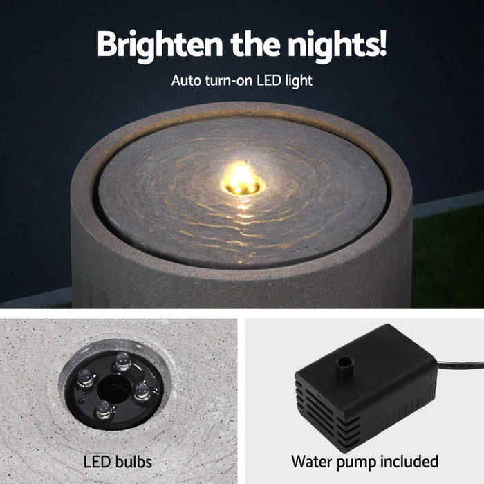 Solar Fountain Water Feature Outdoor Fountain Led Lights Beige