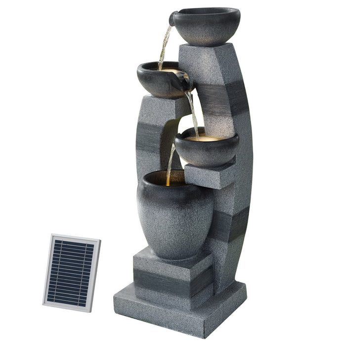 Solar Fountain Water Feature Outdoor Fountain Indoor 3-Tier Bowl Cascading Grey