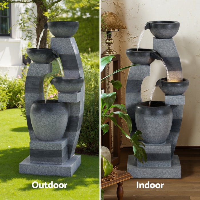 Solar Fountain Water Feature Outdoor Fountain Indoor 3-Tier Bowl Cascading Grey