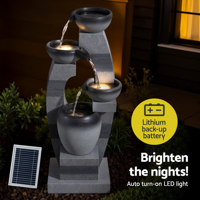 Solar Fountain Water Feature Outdoor Fountain Indoor 3-Tier Bowl Cascading Grey