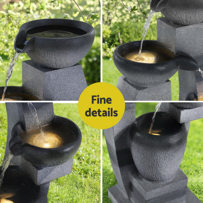 Solar Fountain Water Feature Outdoor Fountain Indoor 3-Tier Bowl Cascading Grey