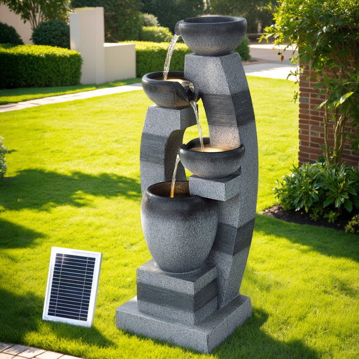 Solar Fountain Water Feature Outdoor Fountain Indoor 3-Tier Bowl Cascading Grey