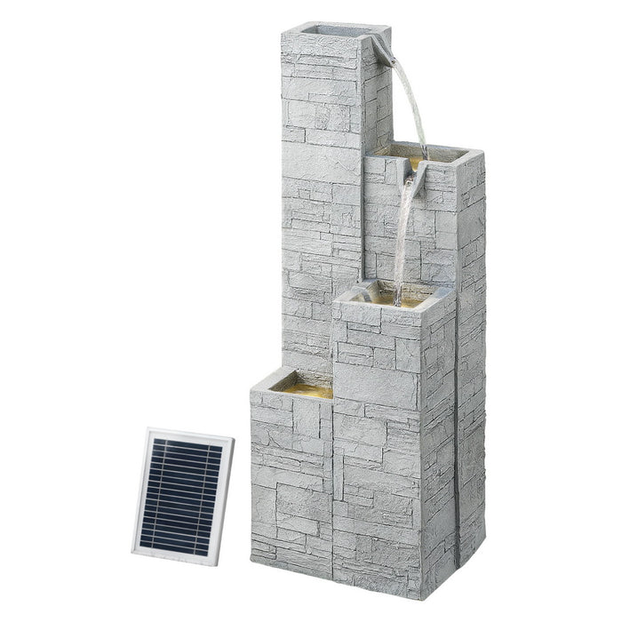 Solar Fountain Water Feature Outdoor Indoor 4-Tier Square Cascading Beige