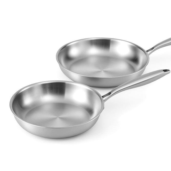 Chef Frying Pan Stainless Steel Uncoated Twin Frypan Set 25/30cm Silver