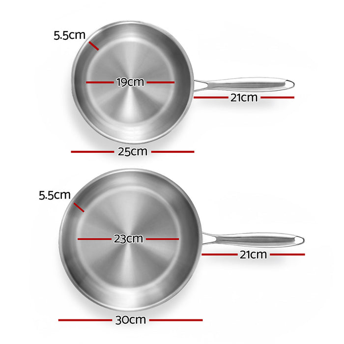 Chef Frying Pan Stainless Steel Uncoated Twin Frypan Set 25/30cm Silver