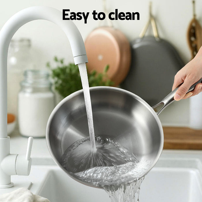 Chef Frying Pan Stainless Steel Uncoated Twin Frypan Set 25/30cm Silver