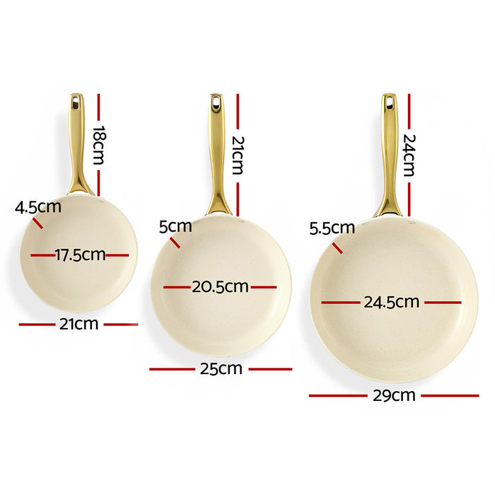 Chef Frying Pan 3pcs Shades Frypan Set Ceramic Coating Multi Colour