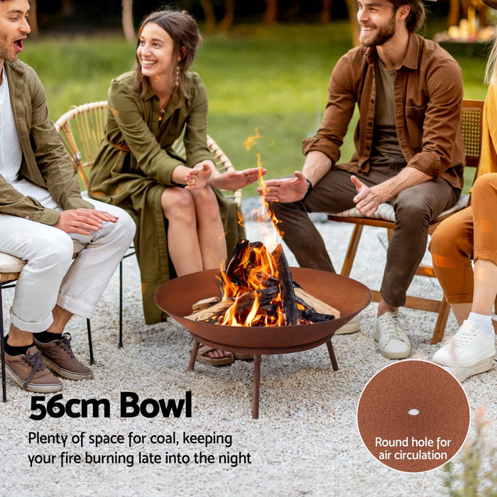 56cm Fire Pit Iron Rustic Bowl Outdoor