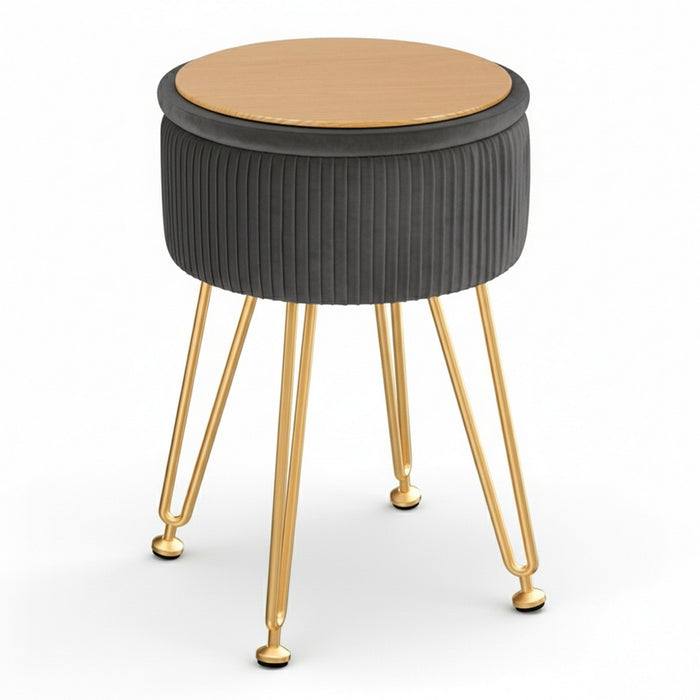 Ottoman Storage Foot Stool Vanity Velvet Round Grey