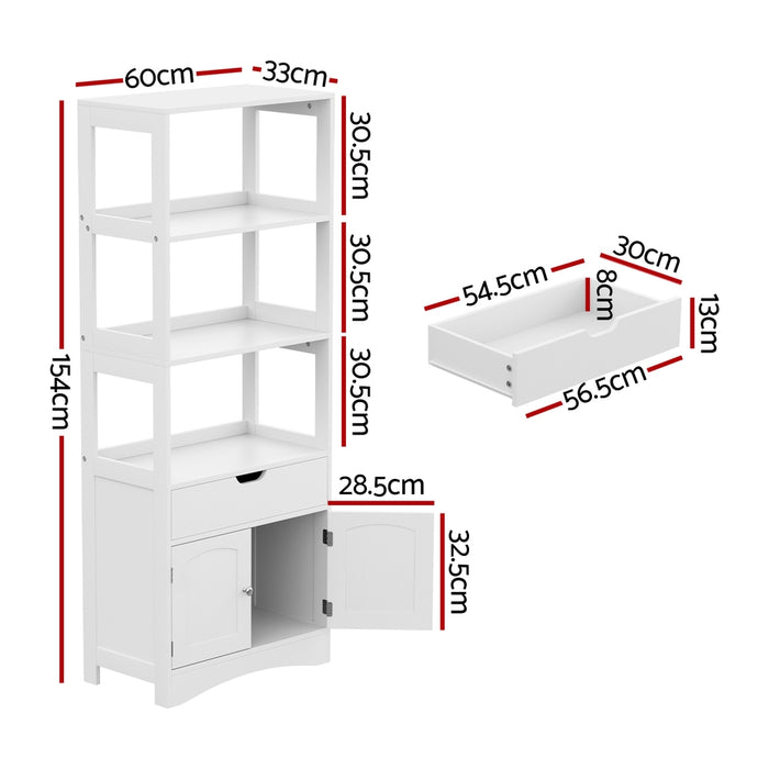 Bathroom Floor Storage Cabinet With 2 Drawers 3 Open Shelves 2 Doors White