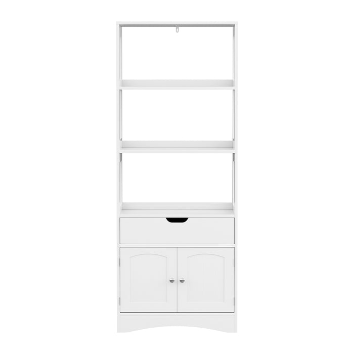 Bathroom Floor Storage Cabinet With 2 Drawers 3 Open Shelves 2 Doors White