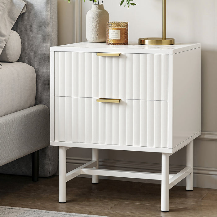 Bedside Table 2 Drawers White