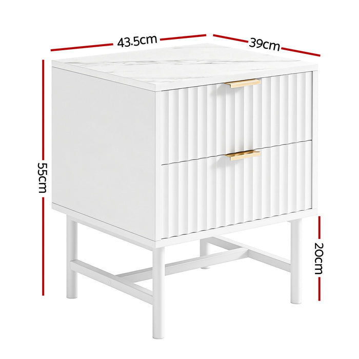 Bedside Table 2 Drawers White