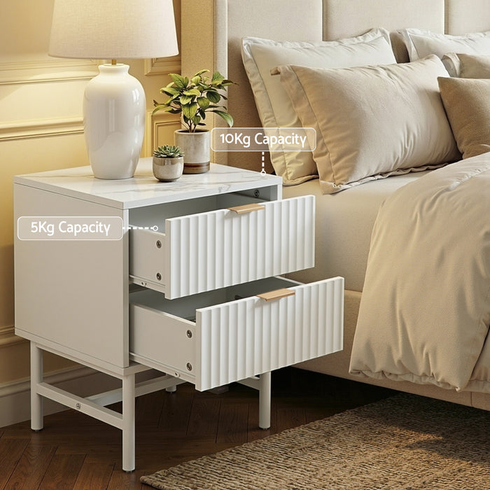 Bedside Table 2 Drawers White