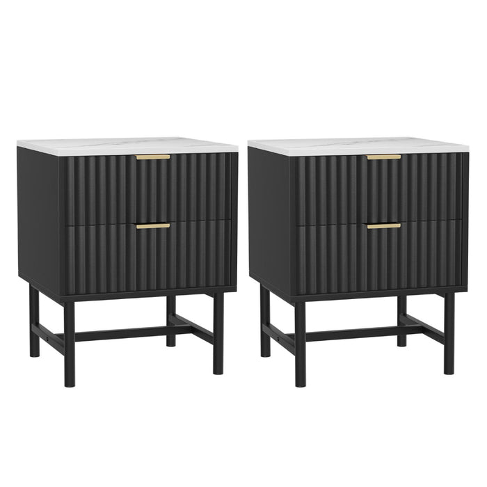 2X Bedside Table 2 Drawers Black