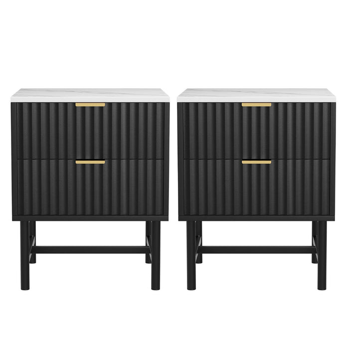 2X Bedside Table 2 Drawers Black