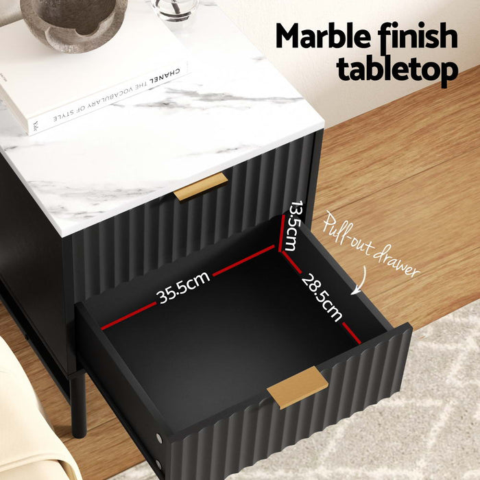 2X Bedside Table 2 Drawers Black