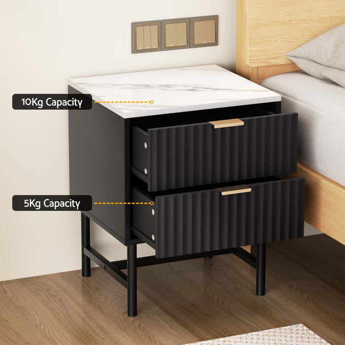 2X Bedside Table 2 Drawers Black