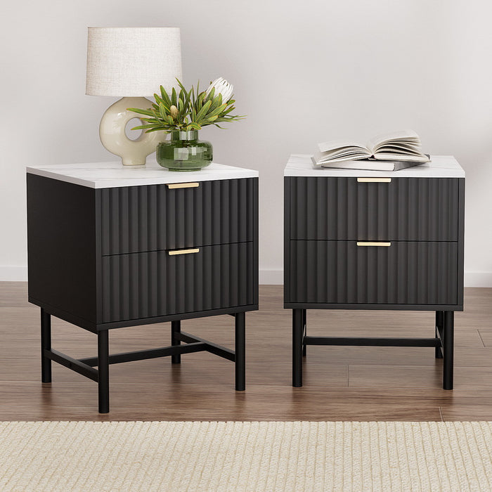 2X Bedside Table 2 Drawers Black