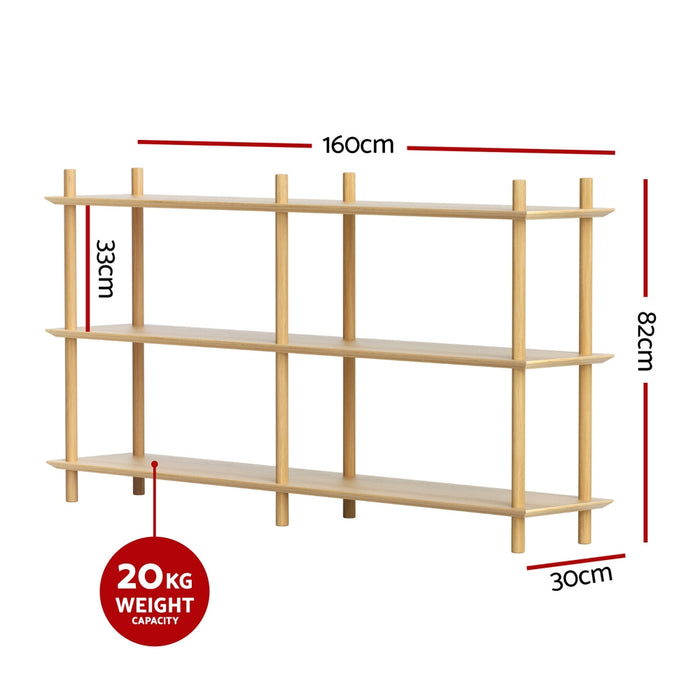Bookshelf 3 Tiers Bookcase Display Shelves Wooden Storage Stand Rack Pine