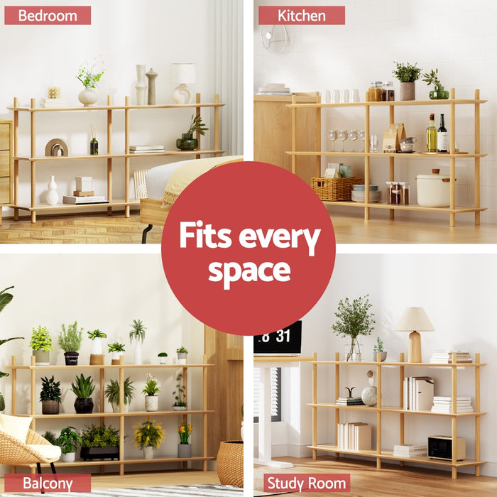 Bookshelf 3 Tiers Bookcase Display Shelves Wooden Storage Stand Rack Pine