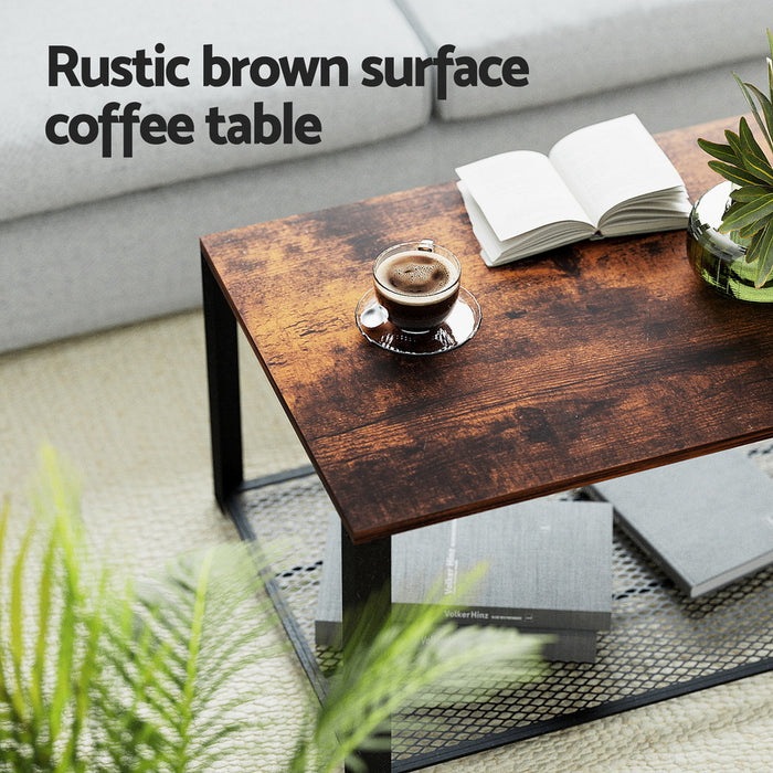 Coffee Table 2-Tier Rustic Brown 104cm