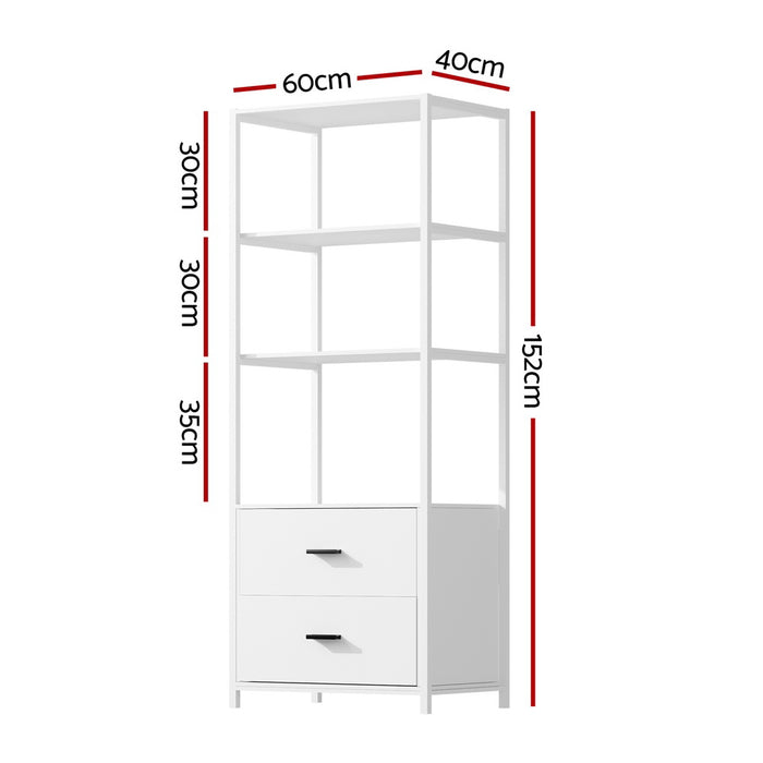 Bookshelf Display Shelf 2 Drawers 152Cm White