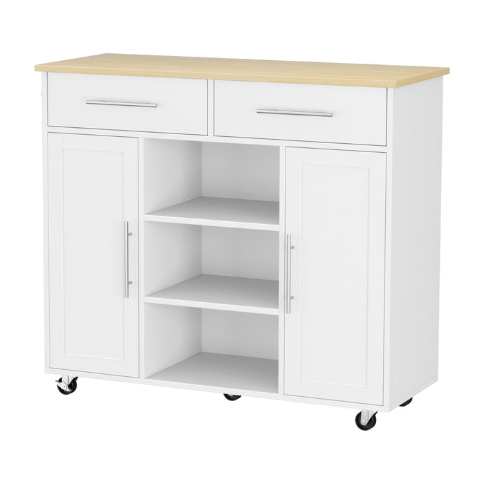 Kitchen Island Trolley Rolling Serving Cart Storage Drawer Cabinet 100cm White