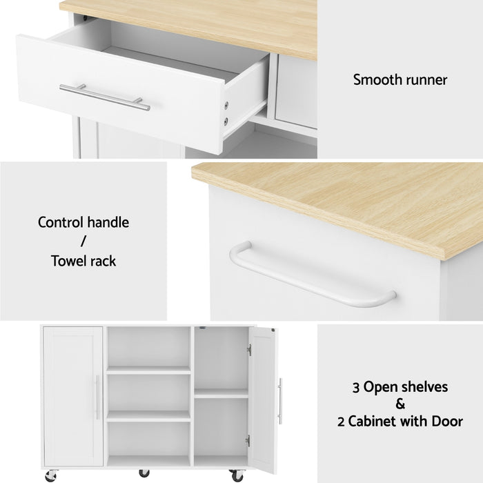 Kitchen Island Trolley Rolling Serving Cart Storage Drawer Cabinet 100cm White