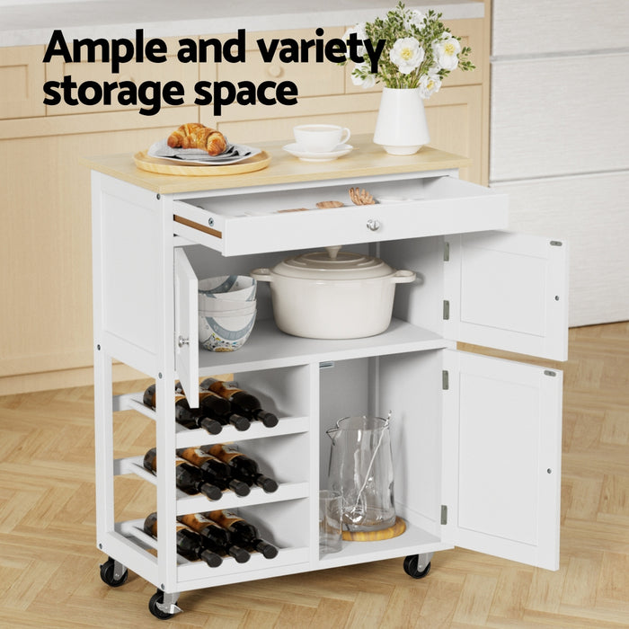 Kitchen Island Trolley Rolling Serving Cart Storage Cart Drawer Cupboard