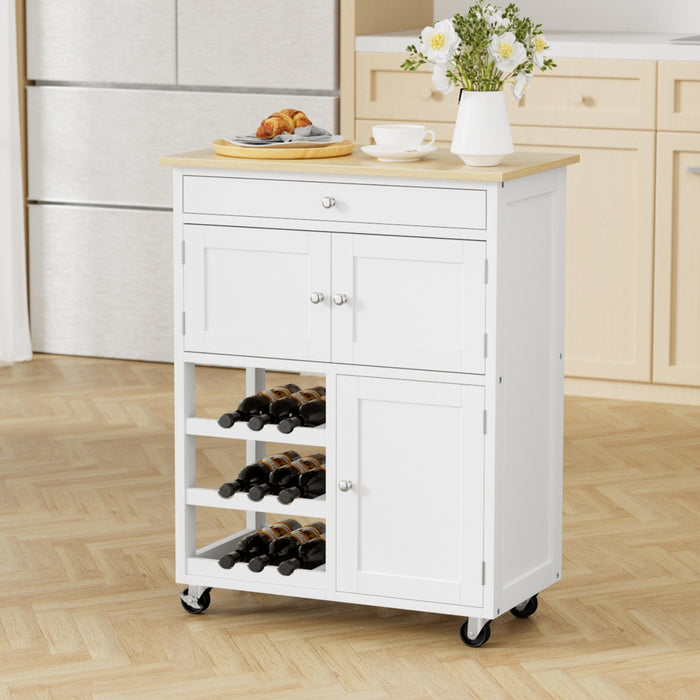 Kitchen Island Trolley Rolling Serving Cart Storage Cart Drawer Cupboard