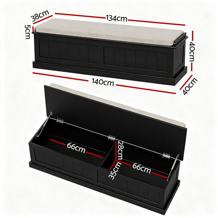 Storage Ottoman Blanket Box 140cm Fluted Black