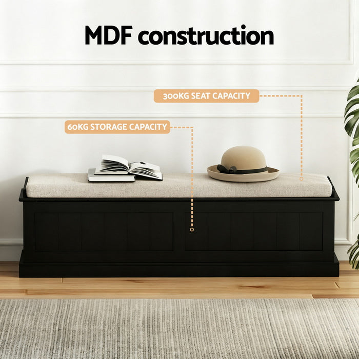 Storage Ottoman Blanket Box 140cm Fluted Black