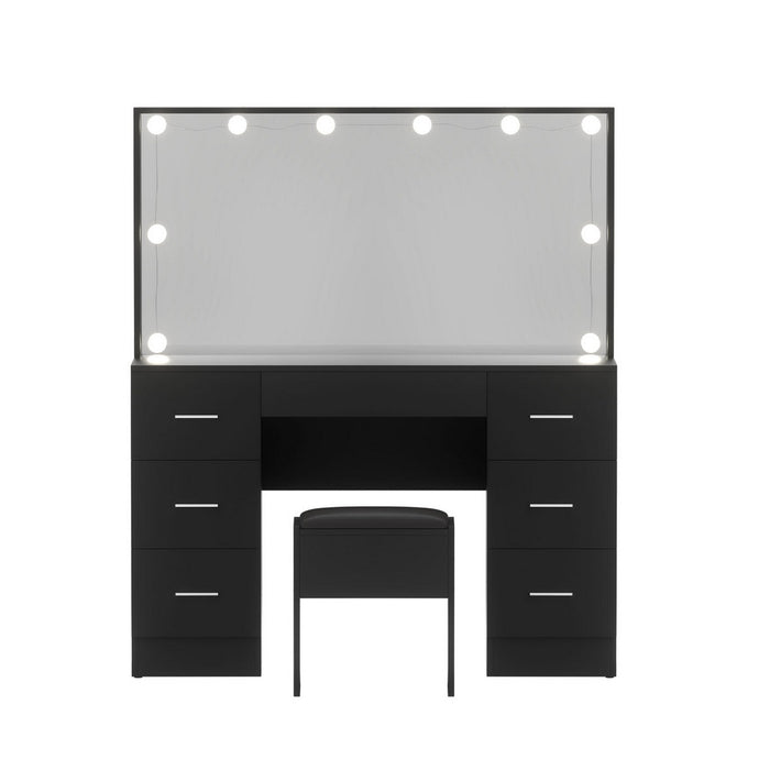 Dressing Table Vanity Desk Set Stool 10 Led Bulbs Black