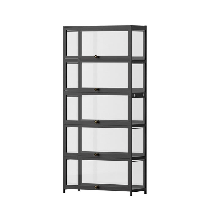 5-Tier Display Cabinet Storage Bookshelf Clear Shelf Black